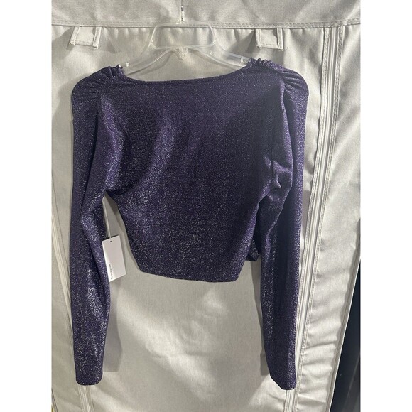 NWT REFORMATION METALLIC HERRON KNIT LONG SLEEVE WRAP TOP Purple Size M Midnight - Picture 7 of 7